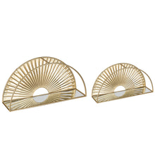 Load image into Gallery viewer, Set of 2 Regency Modern Gold Fan Shaped Wall Shelf With Mirror Base