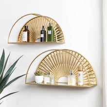 Load image into Gallery viewer, Set of 2 Regency Modern Gold Fan Shaped Wall Shelf With Mirror Base