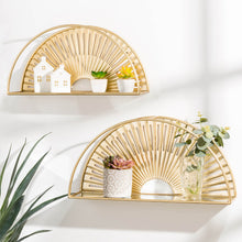 Load image into Gallery viewer, Set of 2 Regency Modern Gold Fan Shaped Wall Shelf With Mirror Base