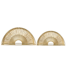 Load image into Gallery viewer, Set of 2 Regency Modern Gold Fan Shaped Wall Shelf With Mirror Base
