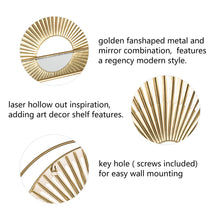Load image into Gallery viewer, Set of 2 Regency Modern Gold Fan Shaped Wall Shelf With Mirror Base