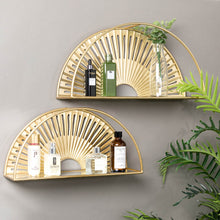 Load image into Gallery viewer, Set of 2 Regency Modern Gold Fan Shaped Wall Shelf With Mirror Base