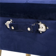 Load image into Gallery viewer, 19.70"L Navy Blue Velvet Upholstered Storage Stool with Natural Solid Rubberwood Legs