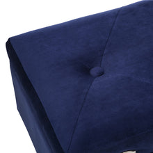 Load image into Gallery viewer, 19.70"L Navy Blue Velvet Upholstered Storage Stool with Natural Solid Rubberwood Legs