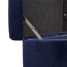 Load image into Gallery viewer, 19.70"L Navy Blue Velvet Upholstered Storage Stool with Natural Solid Rubberwood Legs