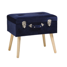 Load image into Gallery viewer, 19.70"L Navy Blue Velvet Upholstered Storage Stool with Natural Solid Rubberwood Legs