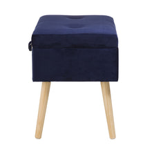 Load image into Gallery viewer, 19.70"L Navy Blue Velvet Upholstered Storage Stool with Natural Solid Rubberwood Legs