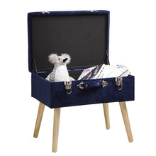 Load image into Gallery viewer, 19.70"L Navy Blue Velvet Upholstered Storage Stool with Natural Solid Rubberwood Legs