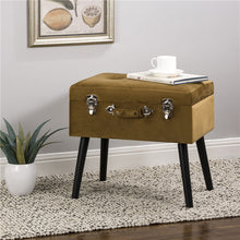 Load image into Gallery viewer, 19.70"L Glod Velvet Upholstered Storage Stool with Black Solid Rubberwood Legs
