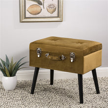 Load image into Gallery viewer, 19.70"L Glod Velvet Upholstered Storage Stool with Black Solid Rubberwood Legs