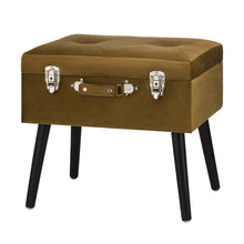 Load image into Gallery viewer, 19.70"L Glod Velvet Upholstered Storage Stool with Black Solid Rubberwood Legs
