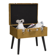 Load image into Gallery viewer, 19.70"L Glod Velvet Upholstered Storage Stool with Black Solid Rubberwood Legs