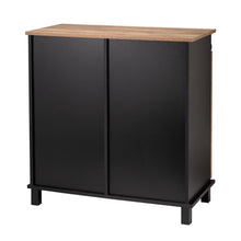 Load image into Gallery viewer, 32.30"H Modern Industrial Black Wine Cabinet with Natural Top and Sliding Door