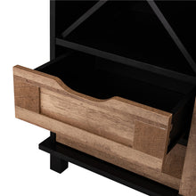 Load image into Gallery viewer, 32.30"H Modern Industrial Black Wine Cabinet with Natural Top and Sliding Door