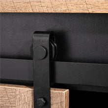 Load image into Gallery viewer, 32.30"H Modern Industrial Black Wine Cabinet with Natural Top and Sliding Door