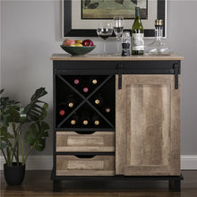 Load image into Gallery viewer, 32.30"H Modern Industrial Black Wine Cabinet with Natural Top and Sliding Door