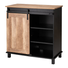Load image into Gallery viewer, 32.30"H Modern Industrial Black Wine Cabinet with Natural Top and Sliding Door