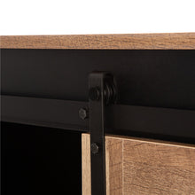 Load image into Gallery viewer, 47.20"L Modern Industrial Black Storage Cabinet with Natural Top and Sliding Doors