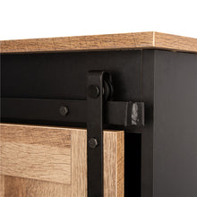 Load image into Gallery viewer, 47.20"L Modern Industrial Black Storage Cabinet with Natural Top and Sliding Doors
