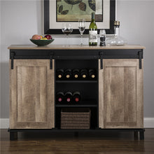Load image into Gallery viewer, 47.20"L Modern Industrial Black Storage Cabinet with Natural Top and Sliding Doors