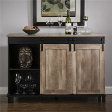 Load image into Gallery viewer, 47.20"L Modern Industrial Black Storage Cabinet with Natural Top and Sliding Doors