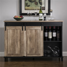 Load image into Gallery viewer, 47.20"L Modern Industrial Black Storage Cabinet with Natural Top and Sliding Doors