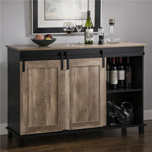 Load image into Gallery viewer, 47.20"L Modern Industrial Black Storage Cabinet with Natural Top and Sliding Doors