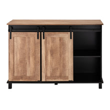 Load image into Gallery viewer, 47.20"L Modern Industrial Black Storage Cabinet with Natural Top and Sliding Doors