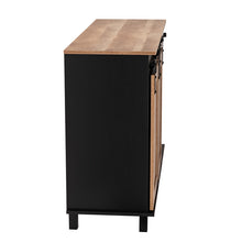 Load image into Gallery viewer, 47.20"L Modern Industrial Black Storage Cabinet with Natural Top and Sliding Doors