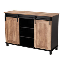 Load image into Gallery viewer, 47.20"L Modern Industrial Black Storage Cabinet with Natural Top and Sliding Doors
