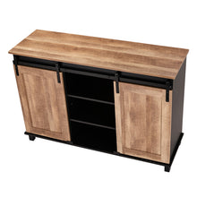 Load image into Gallery viewer, 47.20"L Modern Industrial Black Storage Cabinet with Natural Top and Sliding Doors