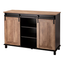 Load image into Gallery viewer, 47.20"L Modern Industrial Black Storage Cabinet with Natural Top and Sliding Doors