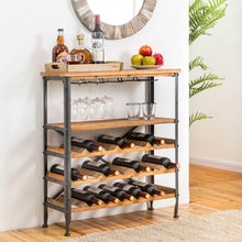 Load image into Gallery viewer, 21 Bottle Floor Wooden Wine Rack with Metal Frame