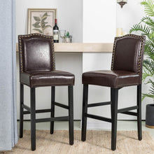 Load image into Gallery viewer, 45"H Coffee Bonded Leather High-Back Barchair with Studded Decor, Set of 2