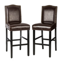 Load image into Gallery viewer, 45"H Coffee Bonded Leather High-Back Barchair with Studded Decor, Set of 2