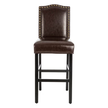 Load image into Gallery viewer, 45"H Coffee Bonded Leather High-Back Barchair with Studded Decor, Set of 2