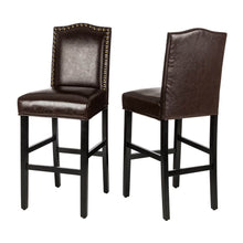 Load image into Gallery viewer, 45"H Coffee Bonded Leather High-Back Barchair with Studded Decor, Set of 2