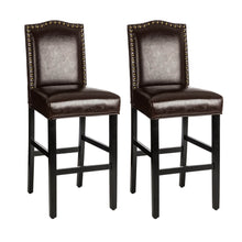 Load image into Gallery viewer, 45"H Coffee Bonded Leather High-Back Barchair with Studded Decor, Set of 2