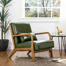 Load image into Gallery viewer, 30.00"H Mid-century Modern Hunter Green PU Leather Accent Armchair with Walnut Rubberwood Frame
