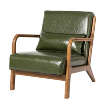 Load image into Gallery viewer, 30.00"H Mid-century Modern Hunter Green PU Leather Accent Armchair with Walnut Rubberwood Frame