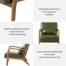 Load image into Gallery viewer, 30.00"H Mid-century Modern Hunter Green PU Leather Accent Armchair with Walnut Rubberwood Frame