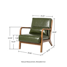Load image into Gallery viewer, 30.00"H Mid-century Modern Hunter Green PU Leather Accent Armchair with Walnut Rubberwood Frame