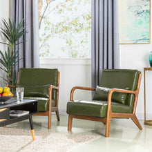 Load image into Gallery viewer, 30.00"H Mid-century Modern Hunter Green PU Leather Accent Armchair with Walnut Rubberwood Frame