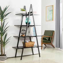 Load image into Gallery viewer, 64.5"H Modern Industrial Black Oak Melamine 4-Tier Leaning Bookcases & Ladder Shelves