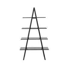 Load image into Gallery viewer, 64.5"H Modern Industrial Black Oak Melamine 4-Tier Leaning Bookcases & Ladder Shelves