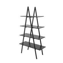 Load image into Gallery viewer, 64.5"H Modern Industrial Black Oak Melamine 4-Tier Leaning Bookcases & Ladder Shelves
