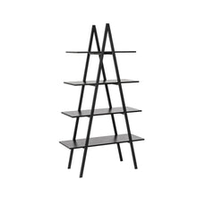 Load image into Gallery viewer, 64.5"H Modern Industrial Black Oak Melamine 4-Tier Leaning Bookcases & Ladder Shelves