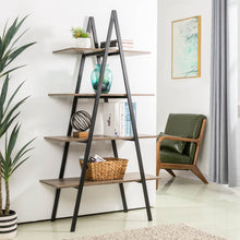 Load image into Gallery viewer, 64.5"H Modern Industrial Rustic Oak Melamine 4-Tier Leaning Bookcases & Ladder Shelves