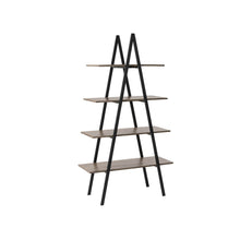 Load image into Gallery viewer, 64.5"H Modern Industrial Rustic Oak Melamine 4-Tier Leaning Bookcases & Ladder Shelves