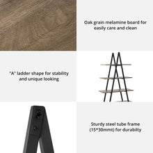 Load image into Gallery viewer, 64.5"H Modern Industrial Rustic Oak Melamine 4-Tier Leaning Bookcases & Ladder Shelves